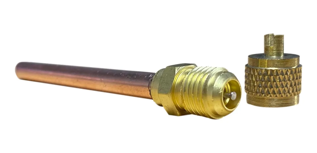 VALVULA DE CARGA CON CHICOTE/CAÑO 1/4"PARA SOLDAR (11,5cm de
